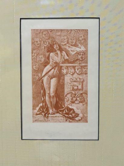 Félicien ROPS (1833-1898). 菲利西安-罗普斯（1833-1898）。变化无常。石版画。尺寸：16 x 9厘米。

菲利西安-罗普斯（1833-1898）。畅通的NEC-fusie。平版印刷。尺寸：16...