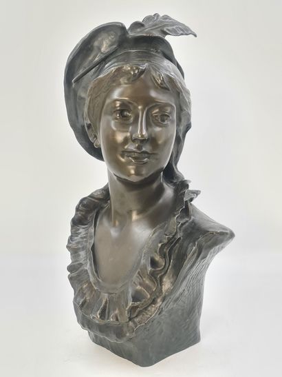 Jef LAMBEAUX (1852- 1908) Jef LAMBEAUX (1852- 1908) Bust of elegant woman with a...