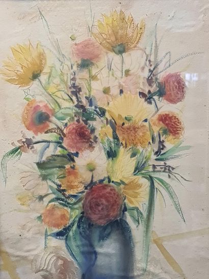 Ernest d'HOSSCHE (1912-1976) § Ernest d'HOSSCHE (1912-1976) Bouquet de fleurs. Gouache,...