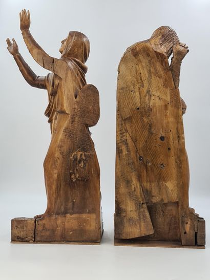 null Ensemble de deux sculptures en bois vraisemblablement vers 1700, sujets de pied...