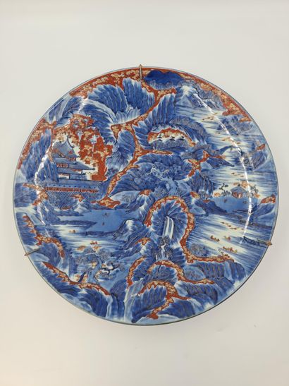 Large porcelain dish, decorated in blue,...