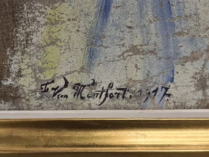 Franz VAN MONTFORT (1889-1980). 弗朗茨-范-蒙特福特（1889-1980）。野火主义色彩的女性裸体。布面油画。尺寸：71 x 102厘米。

弗朗茨-范-蒙特福特（1889-1980）。黄褐色的Vrouwelijk裸体。在画布上涂抹。尺寸：71...