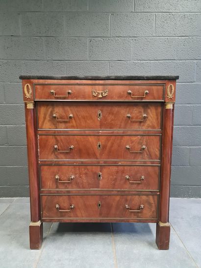 null Mahogany chiffonier type chest of drawers opening with five drawers. Blue stone...