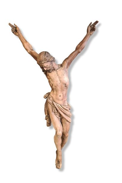 17世纪的重要木雕基督。手臂相连。以前是多色的。身高：140（头部）和168厘米。

知名的第17届欧盟会议上的基督。画面显示。Vroeger...