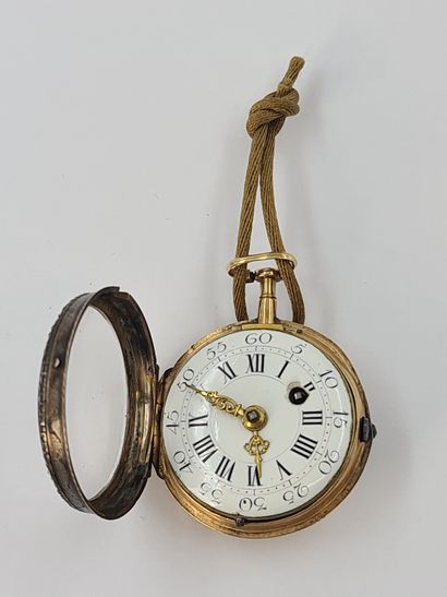 null Montre oignon XVIIIème en or 18k signée LEPINE horloger du roi. Le couvercle...