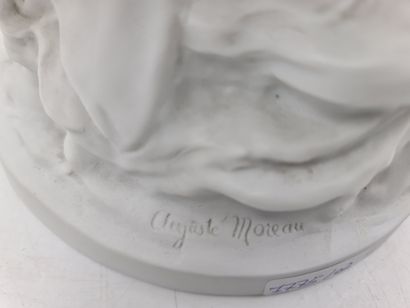 Auguste MOREAU (1843-1917). 奥古斯特-莫罗(1843-1917)。浪漫的团体与恋人在白色的饼干。高度：38厘米。

奥古斯特-莫罗(1843-1917)。浪漫的团体与Cupido's...