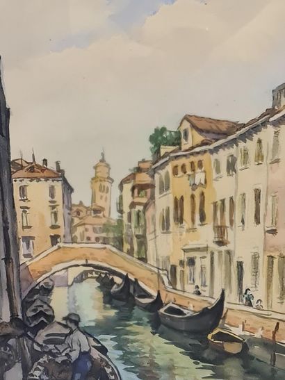 Charles CATTEAU (1880-1966). Charles CATTEAU (1880-1966). Vue de Venise. Aquarelle....