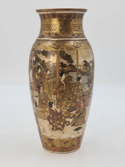 null Satsuma stoneware vase with polychrome and gold decoration, the body decorated...