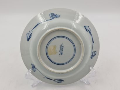null Paire d'assiettes en porcelaine de Chine, décor en bleu sous couverte de lotus...