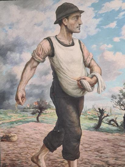 Victor DIEU (1873-1954). § 维克多-迪厄（1873-1954）。播种者。布面油画。尺寸：140 x 100厘米。

§ 维克多-戈德（1873-1954）。De...
