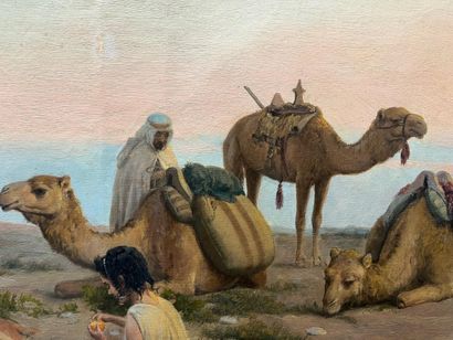 Jose ALSINA (1850-?) Jose ALSINA (1850-?) Bedouin camp at the edge of the Oued. Oil...