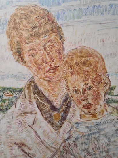 Alfons BLOMME (1889-1979). Alfons BLOMME (1889-1979). Mother and her son. Oil on...