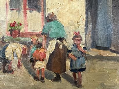 Piet VOLCKAERT (1901-1973) Piet VOLCKAERT (1901-1973). Scène familiale dans la cour...