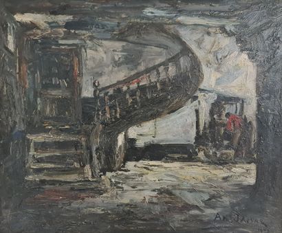 Armand JAMAR (1870-1946) Armand JAMAR (1870-1946).
L’intérieur à l’escalier en colimaçon,...