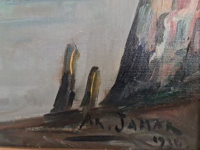Armand JAMAR (1870-1946) Armand JAMAR (1870-1946). Voilier dans un paysage hollandais....