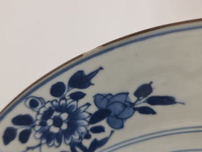 null Lot de 6 grandes assiettes en porcelaine à décor bleu sous couverte de fleurs...