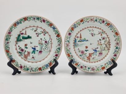 null Série de 6 assiettes en porcelaine XVIIIème de la compagnie des Indes à décor...