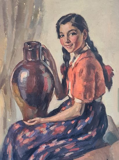 Jean COLIN (1881-1961). Jean COLIN (1881-1961). La jeune fille à la cruche en grès....