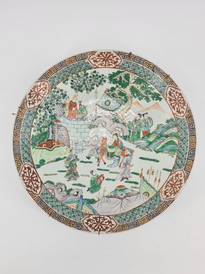 null China, circa 1900. Important porcelain and enamel dish in the green family style...