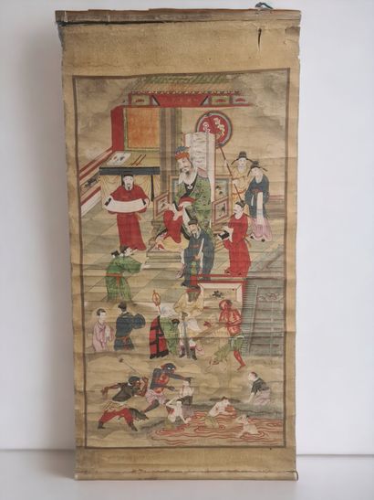 Chine XIXème. Peinture à l'encre et couleurs...