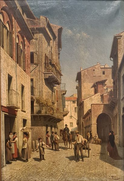 Jacques CARABAIN (1834-1933). Jacques CARABAIN (1834-1933). Animated view of Verona...