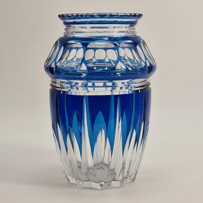 Val Saint Lambert blue-lined art deco crystal...
