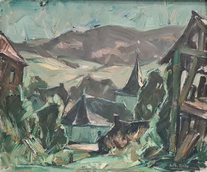 Albert RATY (1889-1970). Albert RATY (1889-1970). The church in the middle of a hilly...