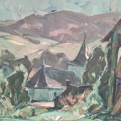 Albert RATY (1889-1970). Albert RATY (1889-1970). The church in the middle of a hilly...