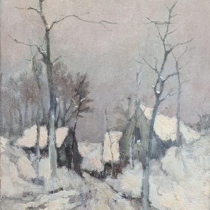 Lucien FRANK (1857 -1920). Lucien FRANK (1857 -1920). The snow-covered village. Oil...