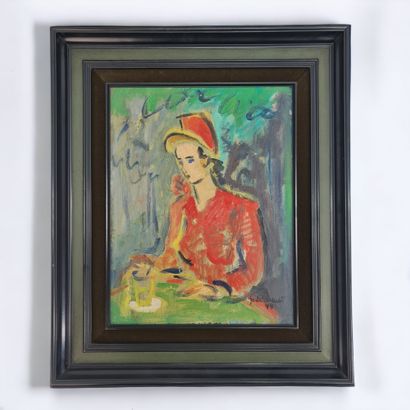 Jo DELAHAUT(1911-1992). Jo DELAHAUT(1911-1992). Elegant woman with hat sitting on...