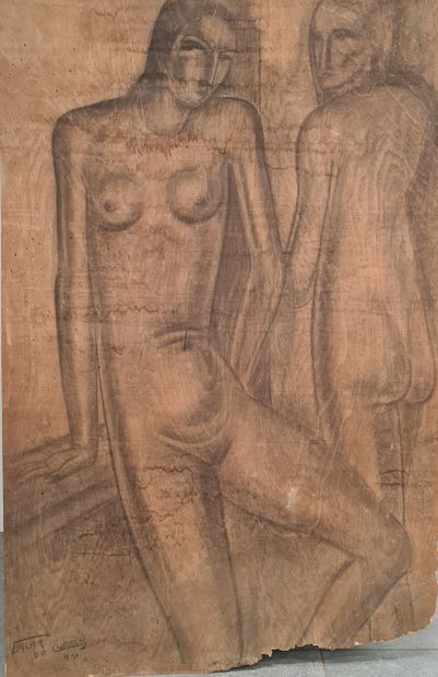 Oscar DE CLERCK (1892-1968). Oscar DE CLERCK (1892-1968). Study of two nude women...