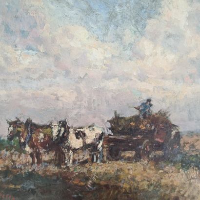 Alfred BASTIEN (1873 -1955). Alfred BASTIEN (1873 -1955). Harvesting. Oil on canvas....