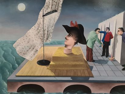 Walter PHILIPS (1939). Walter PHILIPS (1939). Meeting on the seawall. Oil on panel....