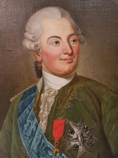 null Paire de portraits représentant Louis XVI et Marie Antoinette. Huiles sur toiles....