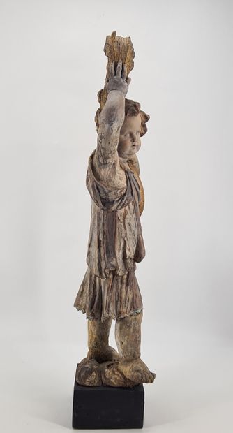 null 18th century polychrome wooden cherub. Altar element. Height: 90 cm.