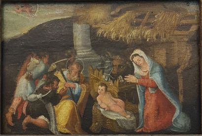 null Nativity. 17th century Italian school. Oil on panel. Monogrammed on the reverse,...