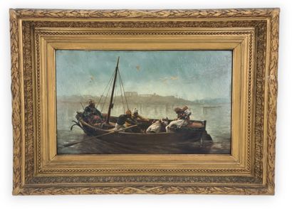 null Oriental boat. Oil on mahogany panel around 1880 after the work of Jean Léon...