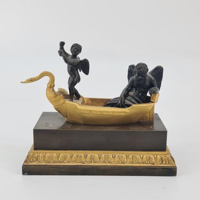 null Charles X period inkwell in gilded and patinated bronze representing Chronos...