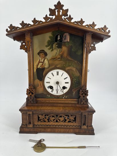 null Tyrolean type cuckoo clock. Pretty pediment painted with a shepherd scene. Height:...