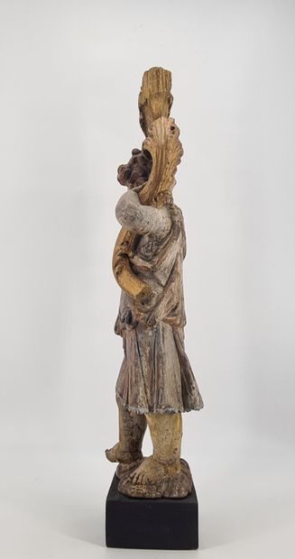 null 18th century polychrome wooden cherub. Altar element. Height: 90 cm.