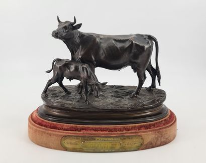 Jules MOIGNIEZ (1835-1894). Jules MOIGNIEZ (1835-1894). Cow and her calf. Beautiful...