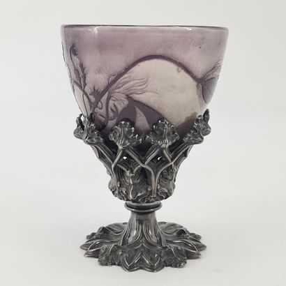 Emile GALLE (1846-1904). Emile GALLE (1846-1904). Art Nouveau glass cup adapted into...