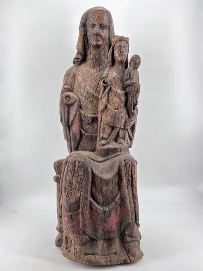 Sainte Anne Trinitaire en chêne sculpté avec...