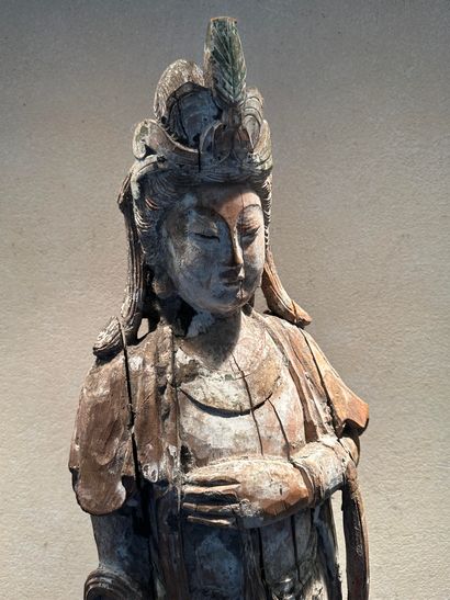 null China, first half of the 20th century. Antique polychrome wooden statuette representing...