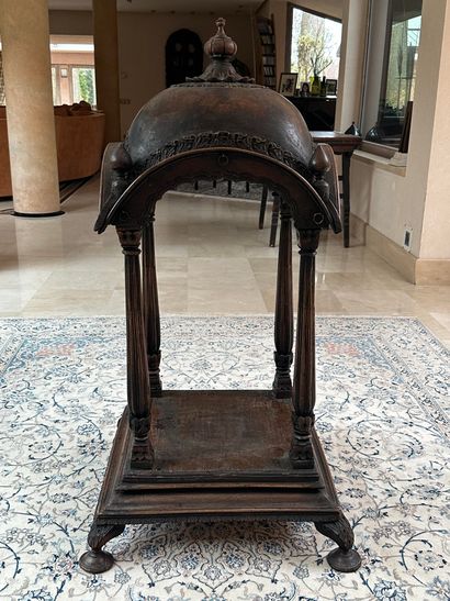 null North India, early 20th century. Brown patina wood altar in the shape of a dome...