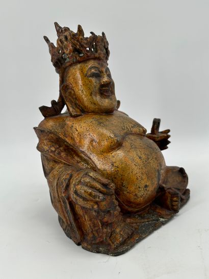 null China, Ming period, 17th century. Antique lacquered bronze sculpture representing...
