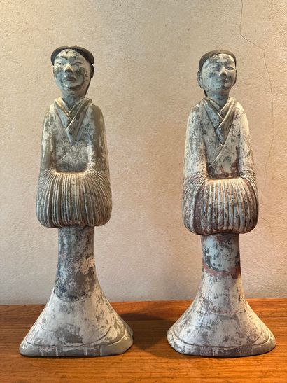 null China, Han period, Lot of two important terracotta sculptures with traces of...