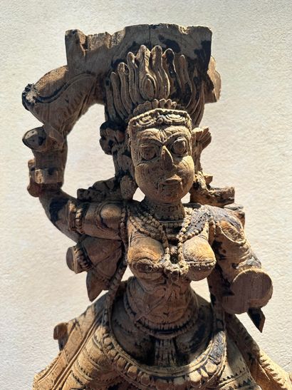 null North India, early 20th century. Wooden sculpture of a dancing female deity....