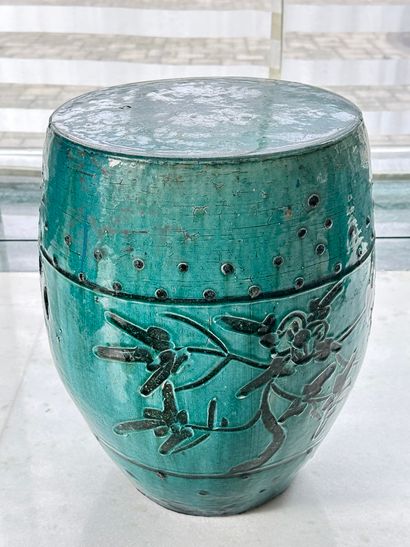 null China, 19th century. Set of five cizhou-style stools in turquoise-glazed ceramic...