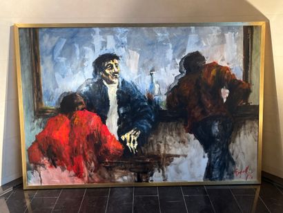 Pascal BIGONVILLE . Pascal BIGONVILLE. At the bar. Oil on canvas. Dimensions : 100...